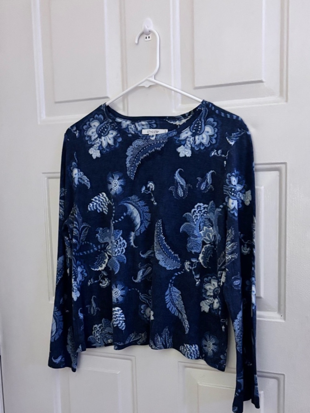 Chico's Navy Floral Paisley Long Sleeve Top PRICE FIRM!